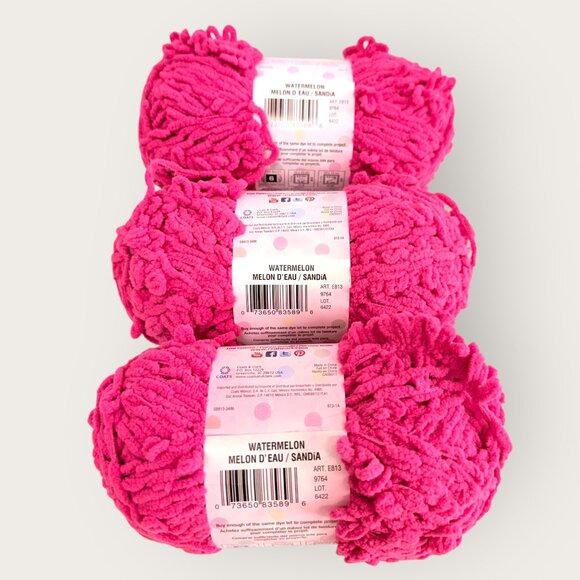 Lot of 3 Red Heart Lolli Super Bulky Yarn Watermelon Pink Color - Picture 2 of 3